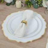 10 Pack White Economy Plastic Charger Plates With Gold Scalloped Rim