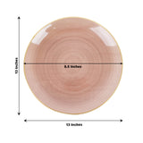 Round pink serving plate with a textured design, 13 inches in diameter.