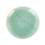 Green ceramic plate with a circular design and gold rim #whtbkgd