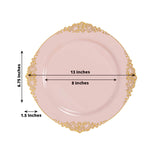 20-Pack Economy Plastic Round Charger Plates 13inch in Blush with Gold Embossed Baroque Rim, Stylish