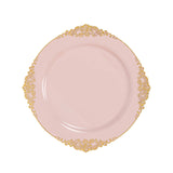 20-Pack Economy Plastic Round Charger Plates 13inch in Blush with Gold Embossed Baroque#whtbkgd_99