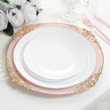 20-Pack Economy Plastic Round Charger Plates 13inch in Blush with Gold Embossed Baroque Rim, Stylish