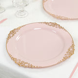 20-Pack Economy Plastic Round Charger Plates 13inch in Blush with Gold Embossed Baroque Rim, Stylish