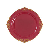 Red decorative plate with ornate gold trim #whtbkgd