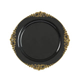 20-Pack Economy Plastic Round Charger Plates 13inch in Black with Gold Embossed#whtbkgd