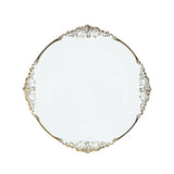 20 Pack Clear Gold Economy Plastic Serving Plates with Embossed Baroque Rim, 13inch Round#whtbkgd_99