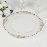 20 Pack Clear Gold Economy Plastic Serving Plates with Embossed Baroque Rim, 13inch Round Decorative