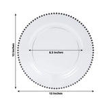 White decorative plate with beaded rim, 13 inches diameter, 8.5 inches center
