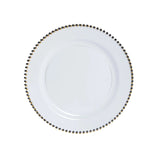 Elegant white plate with gold and black beaded rim design. #whtbkgd