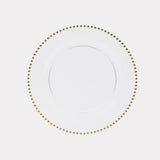 10 Pack Clear Gold Economy Plastic Serving Plates with Beaded Rim, 13inch Round Decorative#whtbkgd