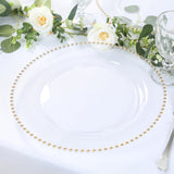 10 Pack Clear Gold Economy Plastic Serving Plates with Beaded Rim, 13inch Round Decorative Charger