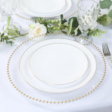 10 Pack Clear Gold Economy Plastic Serving Plates with Beaded Rim, 13inch Round Decorative Charger