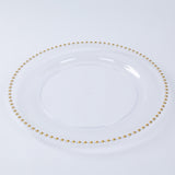 10 Pack Clear Gold Economy Plastic Serving Plates with Beaded Rim, 13inch Round Decorative Charger