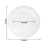 10-Pack Economy Round Plastic Charger Plates 13" in Clear Beaded Rim, Stylish Dinner Party Serving Plates
