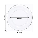 10-Pack Economy Round Plastic Charger Plates 13inch Clear with Silver Beaded Rim