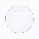 10-Pack Economy Round Plastic Charger Plates 13inch Clear with Silver Beaded Rim#whtbkgd
