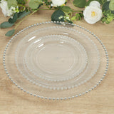 10-Pack Economy Round Plastic Charger Plates 13inch Clear with Silver Beaded Rim
