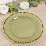 10-Pack Economy Round Plastic Charger Plates 13inch in Transparent Dusty Sage Green with Beaded Rim