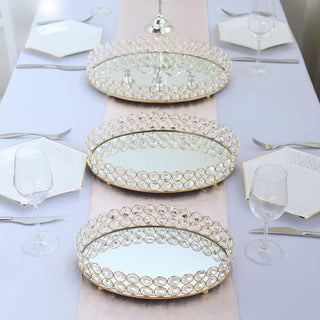 Create a Regal Display with the Gold Metal Crystal Beaded Mirror Tray