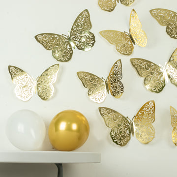 10 Pack Metallic Gold Foil Large 3D Butterfly Wall Stickers, 9"x14" Butterfly Paper Charger Placemat