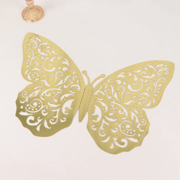 10 Pack Metallic Gold Foil Jumbo 3D Butterfly Wall Stickers, 14"x20" Disposable Paper Charger Placemats