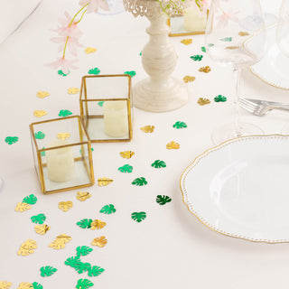 Elevate Your Event Decor with Metallic Green and Gold Tropical Palm Leaf Table Confetti