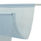Light blue sheer curtain panel on a white rod close-up