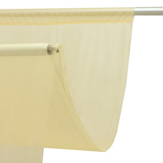 Sheer beige roller blind fabric on metal rod close-up
