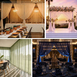 Flowing sheer curtain panels styled on a backdrop stand for receptions and special events