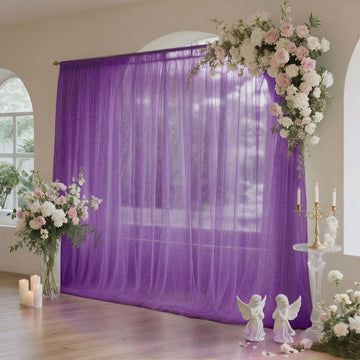Sheer Backdrop Curtain Panel 10ft × 10ft Purple – Wedding Arch Drape with Rod Pocket