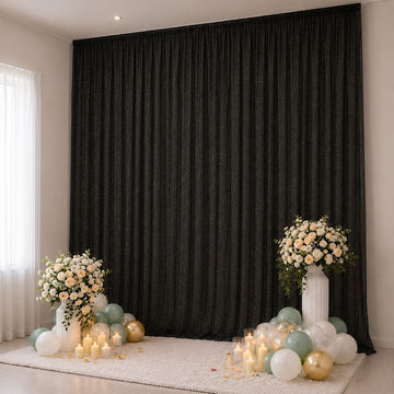 Sheer Backdrop Curtain Panel 10ft × 14ft Black – Wedding Arch Drape with Rod Pocket, Ceiling Draping Fabric
