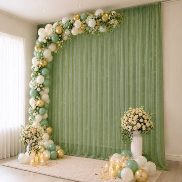 Sheer Backdrop Curtain Panel 10ft × 14ft Dusty Sage Green – Wedding Arch Drape with Rod Pocket, Ceiling Draping Fabric