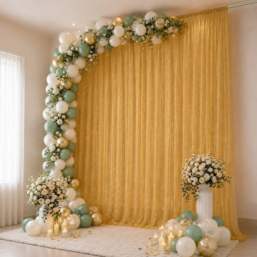 Sheer Backdrop Curtain Panel 10ft × 14ft Gold – Wedding Arch Drape with Rod Pocket, Ceiling Draping Fabric