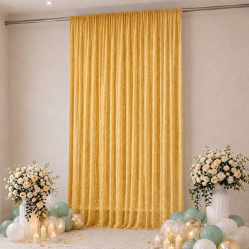 Sheer Backdrop Curtain Panel 10ft × 14ft Gold – Wedding Arch Drape with Rod Pocket, Ceiling Draping Fabric