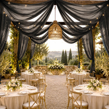 Sheer Ceiling Drape – 10ft x 32ft Black Extra Long Drapery Panel for Wedding Canopy, Backdrop & Reception Décor