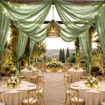 Sheer Ceiling Drape – 10ft x 32ft Dusty Sage Green Extra Long Drapery Panel for Wedding Canopy, Backdrop & Reception Décor