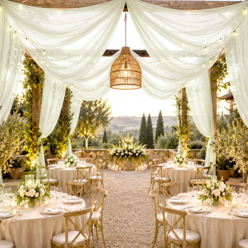 Sheer Ceiling Drape – 10ft x 32ft Ivory Extra Long Drapery Panel for Wedding Canopy, Backdrop & Reception Décor