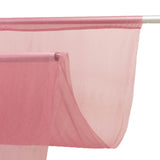 Pink sheer organza fabric on a curtain rod, close-up product view