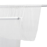 White sheer curtain panel on a curtain rod, close-up view