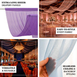 Extra long sheer drapery panels for event ceiling, backdrop, and decor styling