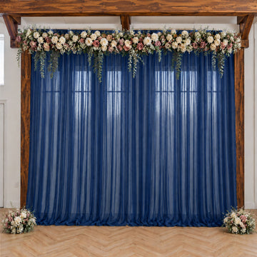 Navy Blue Sheer Backdrop Drape – 5ft x 14ft Wedding Arch & Ceiling Decor Panel, Wrinkle Free with Soft Shimmer