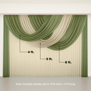 4ft x 4ft Sheer Chiffon Backdrop Valance Drapes – Dusty Sage Green Curved Swag Topper Panel