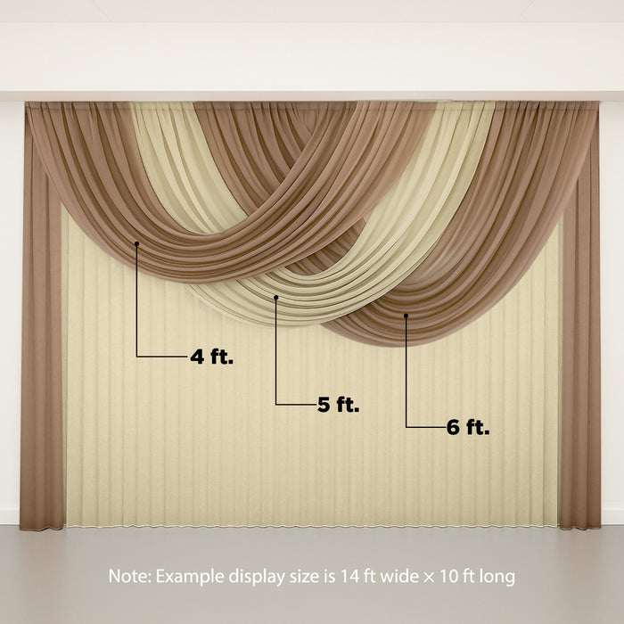 Draped fabric curtains in brown and cream for elegant decor