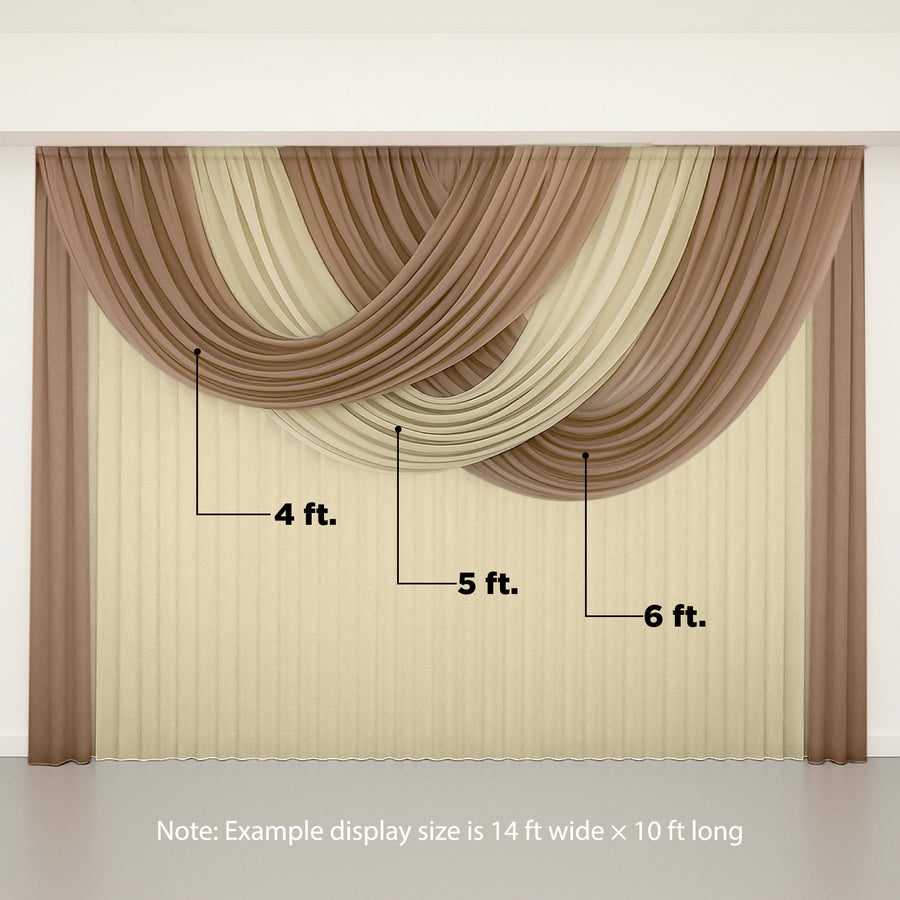 Draped fabric curtains in brown and cream for elegant decor