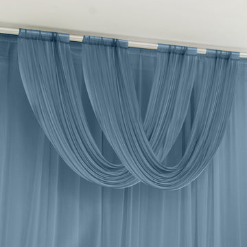 Dusty Blue Sheer Chiffon Valance Curtain 4ft x 5ft –  Wedding Arch Drape with Rod Pocket, Voile Backdrop Panel