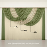 Elegant green and cream sheer drapery fabric display.
