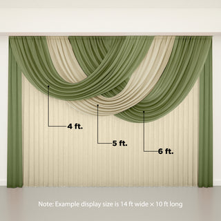 Elegant green and cream sheer drapery fabric display.