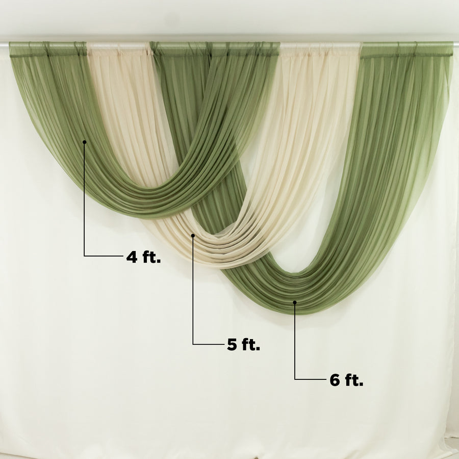 Elegant green and cream sheer drapery fabric display.