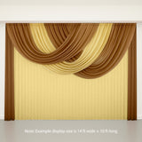 Elegant drapery in brown and yellow fabric for stage or event decoration.