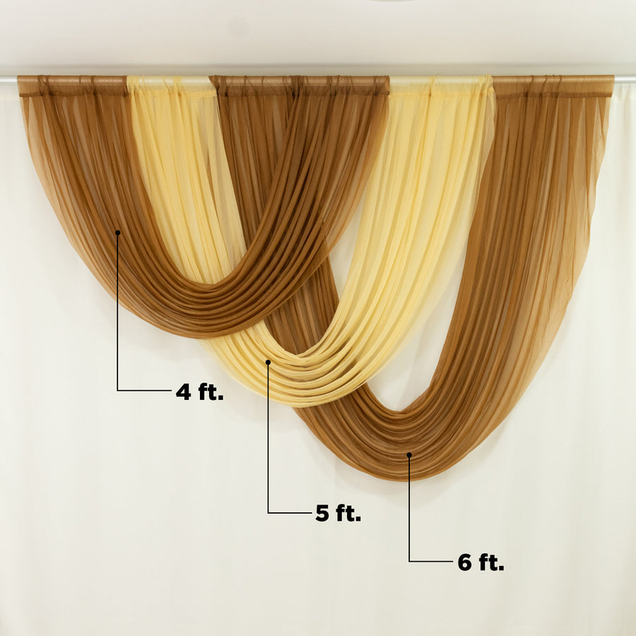 Elegant drapery in brown and yellow fabric for stage or event decoration.